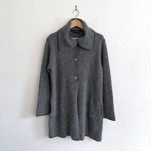 Gottardi Collection Grey Wool Blend Knit Button‎ Front Long Cardigan Sweater XL